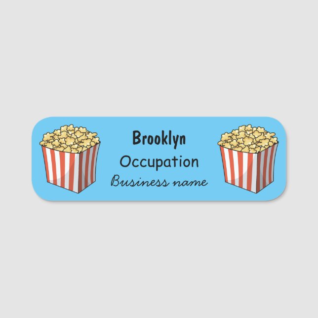 Popcorn-tecknad, illustration namnbricka (Framsida)