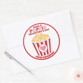 Popcorn Valentine Sticker, Popcorn Favor Runt Klistermärke