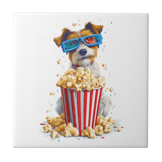 Popcorn Valp � Filmnatt Hund Kakelplatta (Framsidan)