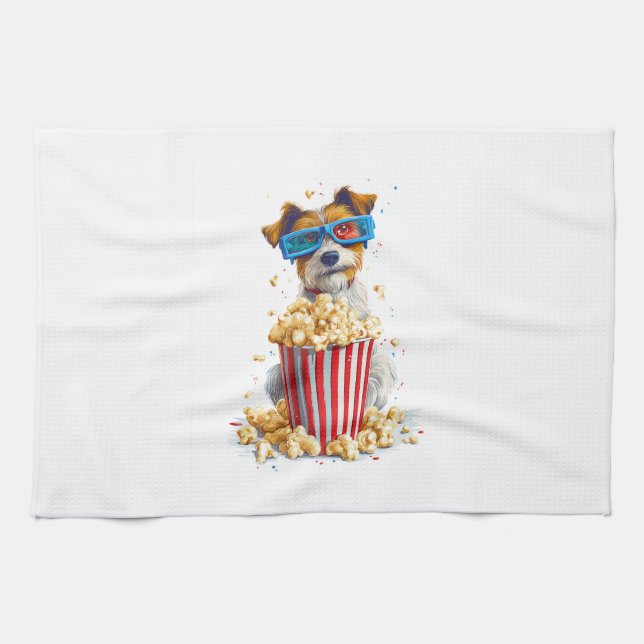 Popcorn Valp � Filmnatt Hund Kökshandduk (Horisontell)