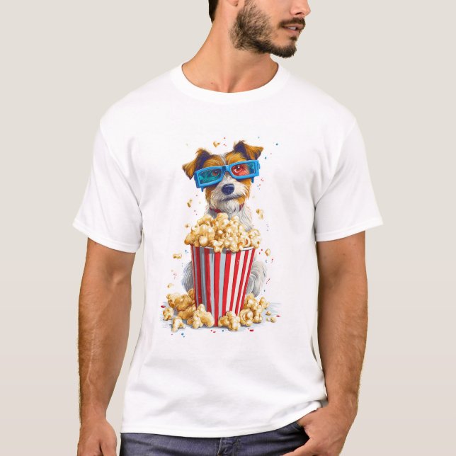 Popcorn Valp � Filmnatt Hund T Shirt (Framsida)