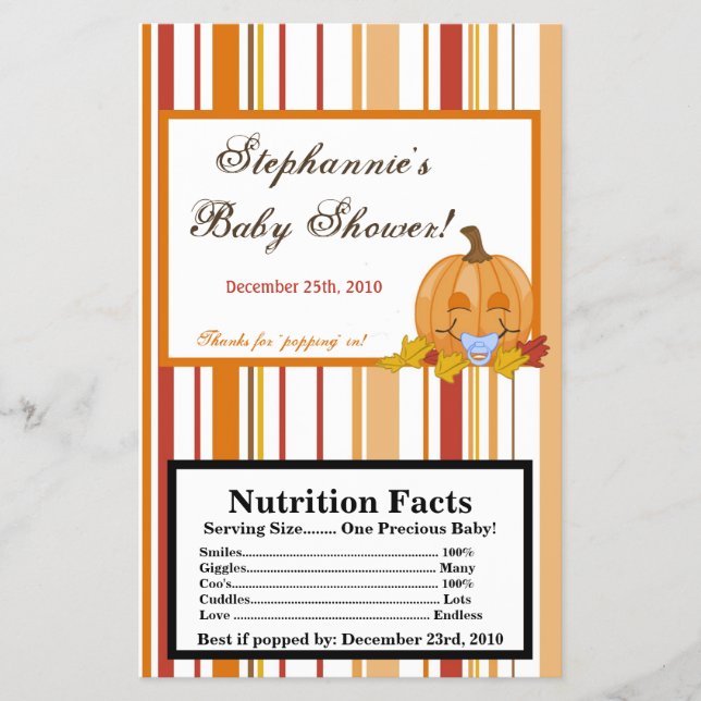 Popcorn Wrapper Autumn Fall Pumpkin Baby Flygblad (Framsidan)