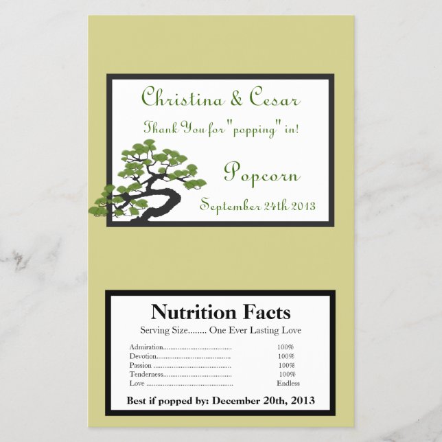 Popcorn Wrapper Japansk Grönt Bonsai Tr Flygblad (Framsidan)