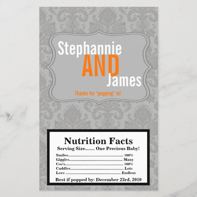 Popcorn Wrapper Modern Grått Damask Snöre Flygblad (Framsidan)
