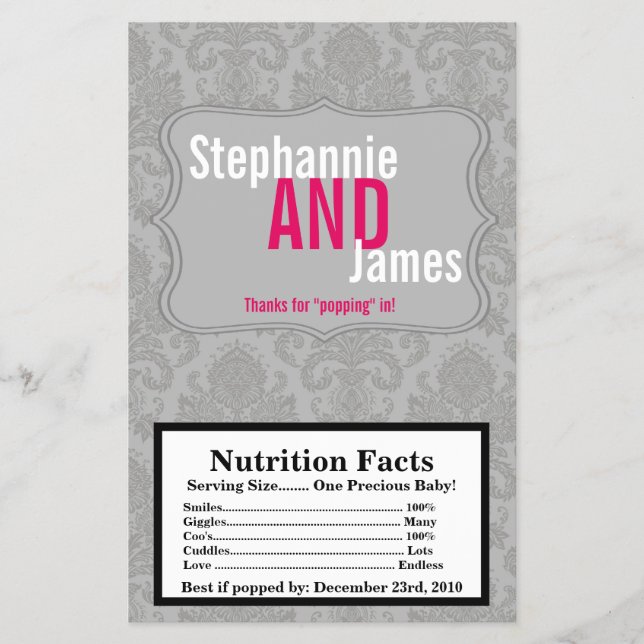 Popcorn Wrapper Modern Grått Damask Snöre Flygblad (Framsidan)