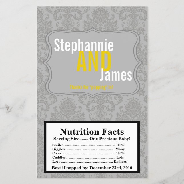 Popcorn Wrapper Modern Grått Damask Snöre Flygblad (Framsidan)