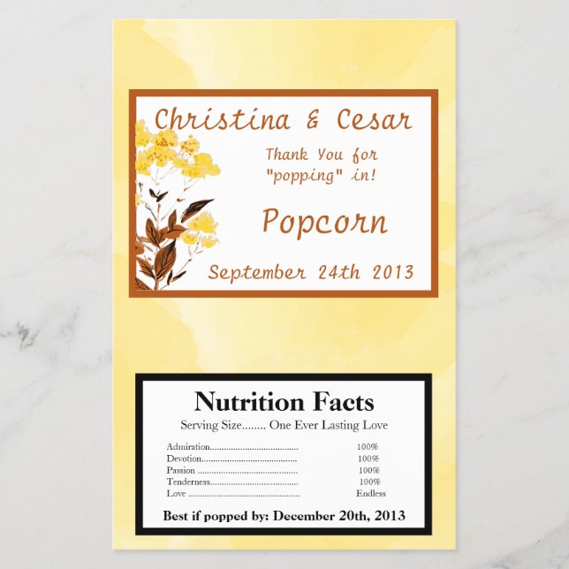 Popcorn Wrapper Mustard Gult Poppy Flo Flygblad (Framsidan)