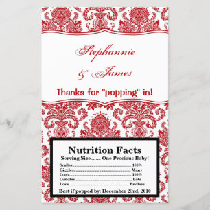 Popcorn Wrapper Red White Damask Snöre