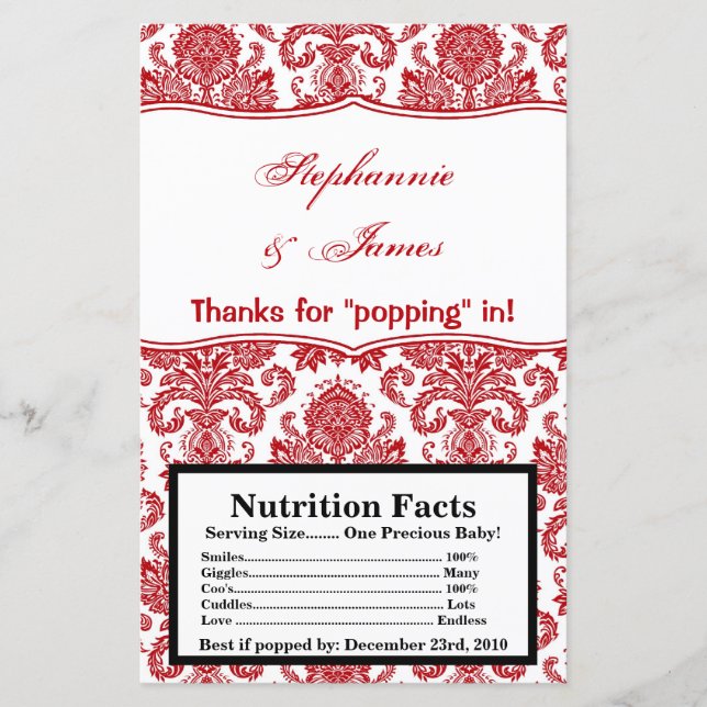 Popcorn Wrapper Red White Damask Snöre (Framsida)