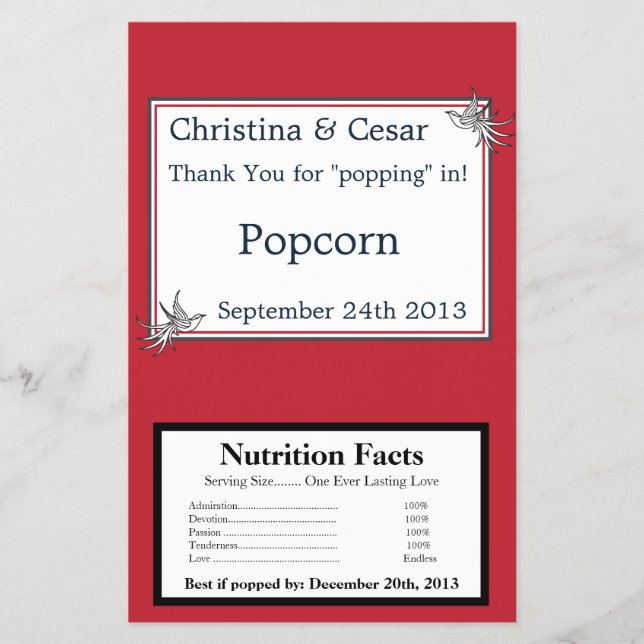 Popcorn Wrapper White Dove Red Blue R Flygblad (Framsidan)