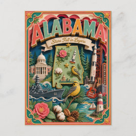 PopCut Alabama färgglad 3D-papperskonst Vykort