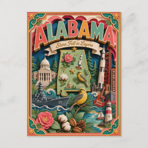 PopCut Alabama färgglad 3D-papperskonst Vykort