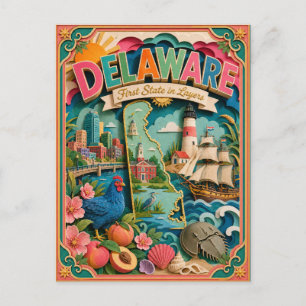 PopCut Delaware Färgglad 3D Papperskonst Vykort