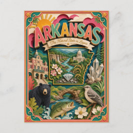 PopCut Delstater Arkansas Färgglad 3D Papperskonst Vykort