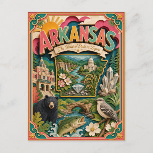 PopCut Delstater Arkansas Färgglad 3D Papperskonst Vykort