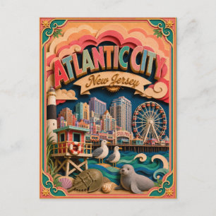 PopCut stater Atlantic City New Jersey Papperskons Vykort