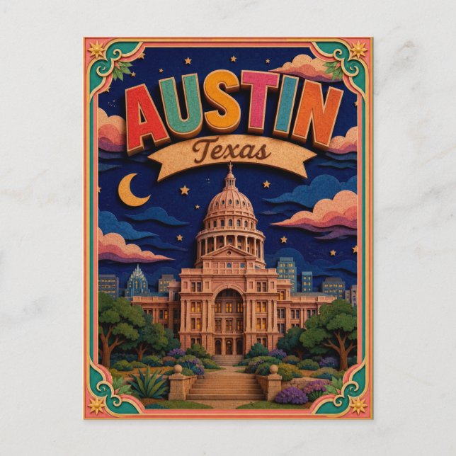 PopCut stater Austin Texas Papperskonst Vykort (Framsida)