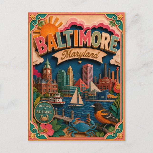 PopCut stater Baltimore Maryland Papperskonst Vykort (Framsida)