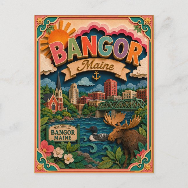 PopCut stater Bangor Maine Papperskonst Vykort (Framsida)