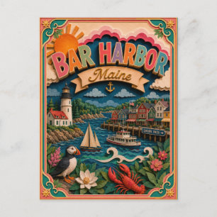 PopCut stater Bar Harbor Maine Papperskonst Vykort