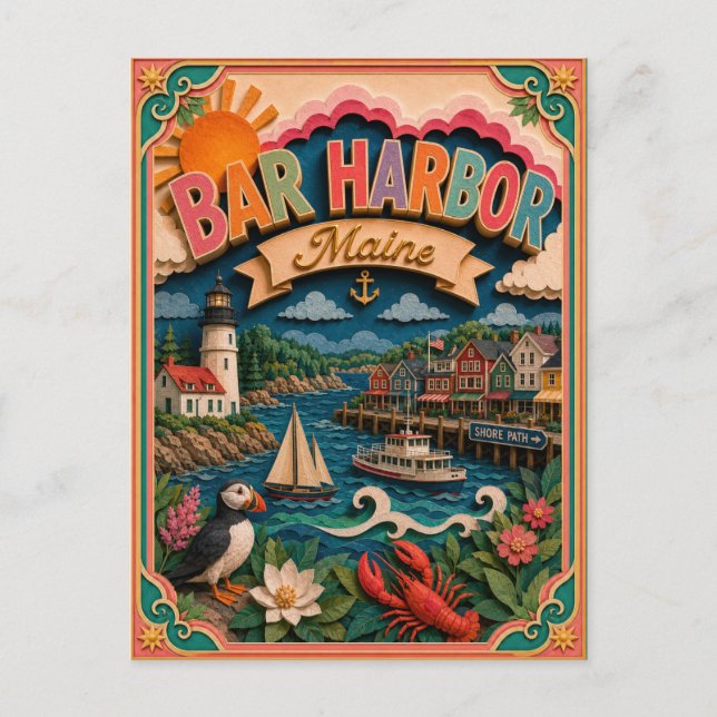 PopCut stater Bar Harbor Maine Papperskonst Vykort (Framsida)