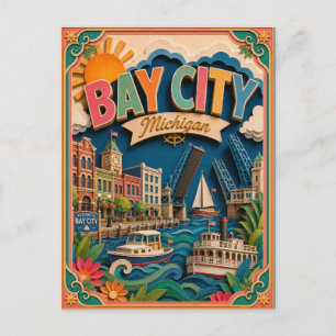 PopCut stater Bay City Michigan Papperskonst Vykort