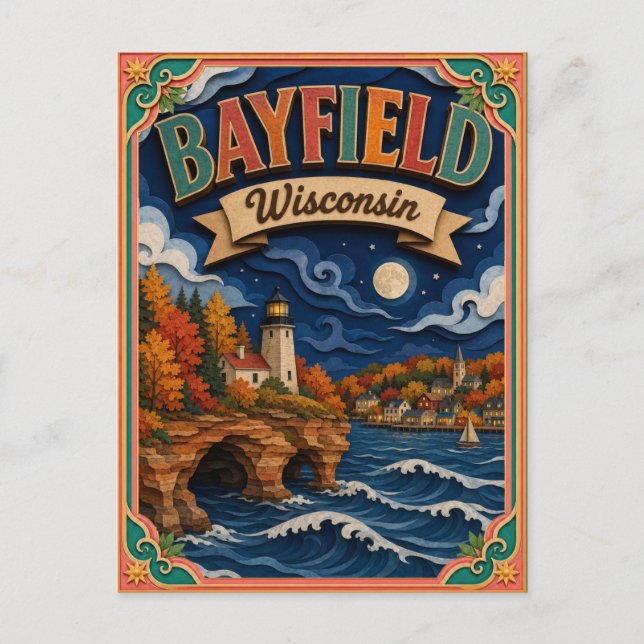 PopCut stater Bayfield Wisconsin Papperskonst Vykort (Framsida)