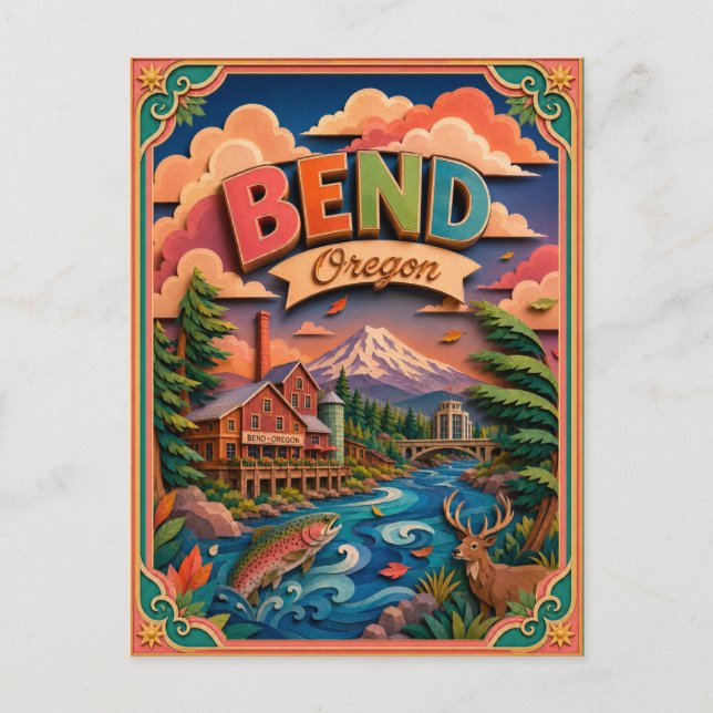 PopCut stater Bender Oregon Papperskonst Vykort (Framsida)