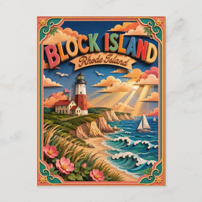 PopCut stater Block Island Rhode Island Papperskon Vykort (Framsida)