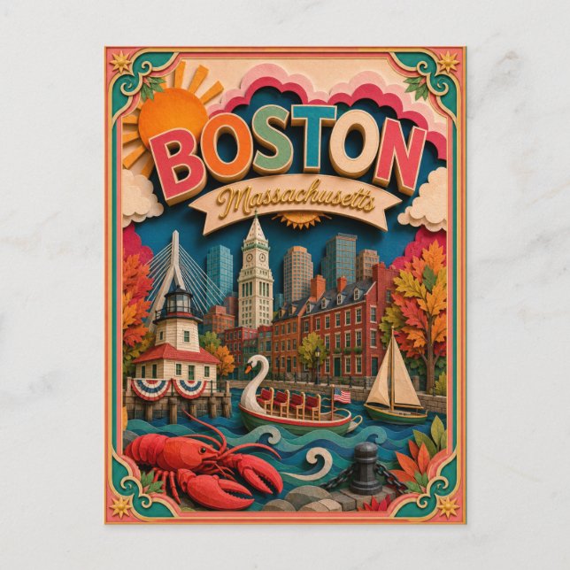 PopCut stater Boston Massachusetts Papperskonst Vykort (Framsida)
