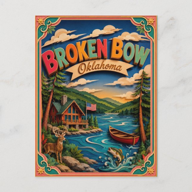PopCut stater Broken Bow Oklahoma Papperskonst Vykort (Framsida)