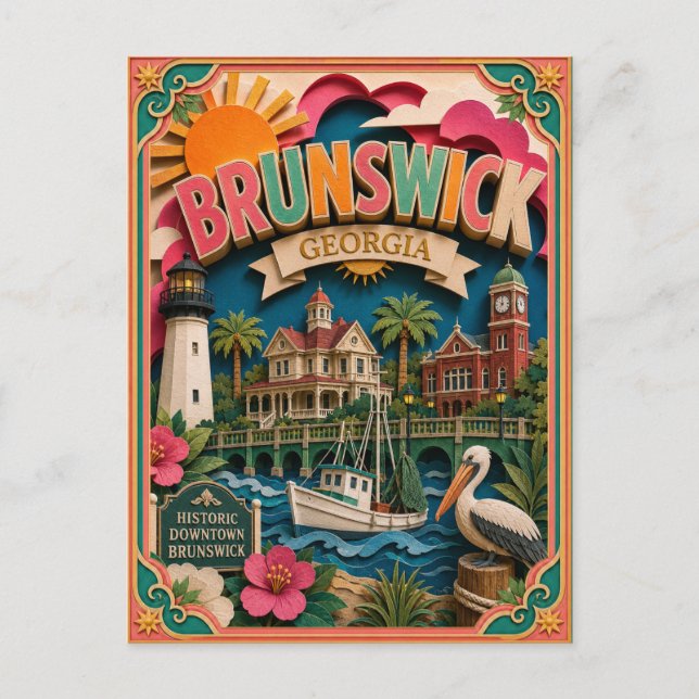 PopCut stater Brunswick Georgia Papperskonst Vykort (Framsida)