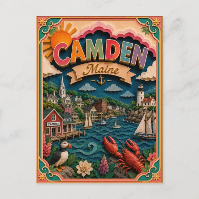 PopCut stater Camden Maine Papperskonst Vykort (Framsida)