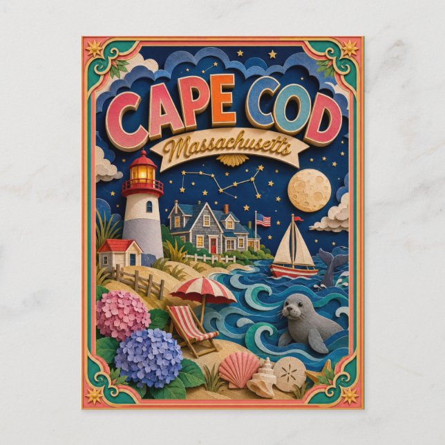PopCut stater Cape Cod Massachusetts Papperskonst Vykort (Framsida)