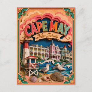 PopCut stater Cape May New Jersey Papperskonst Vykort