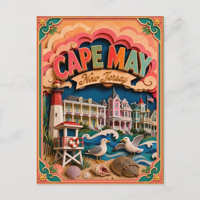 PopCut stater Cape May New Jersey Papperskonst Vykort (Framsida)