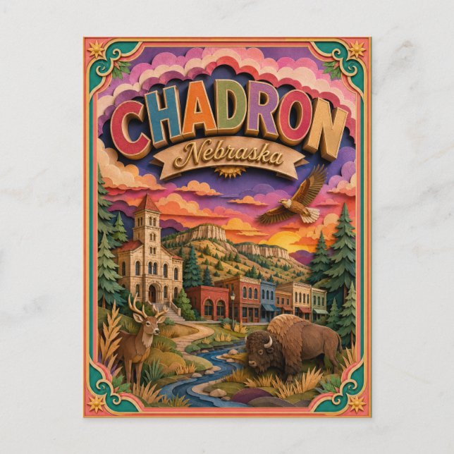 PopCut stater Chadron Nebraska Papperskonst Vykort (Framsida)