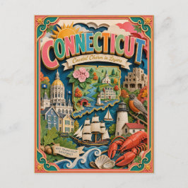 PopCut stater Connecticut Färgglad 3D papperskonst Vykort