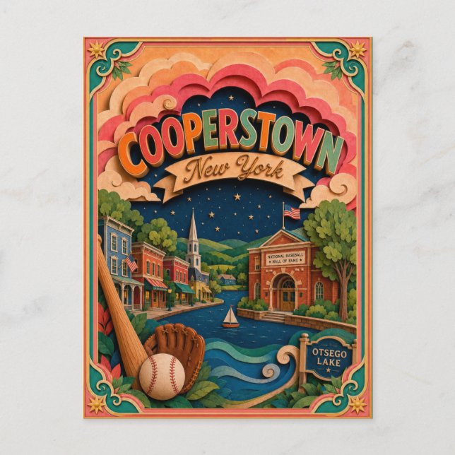 PopCut stater Cooperstown New York Papperskonst Vykort (Framsida)