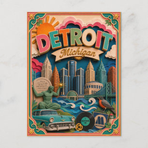 PopCut stater Detroit Michigan Papperskonst Vykort