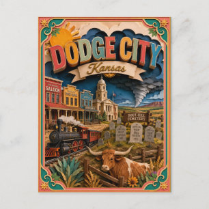 PopCut stater Dodge City Kansas Papperskonst Vykort