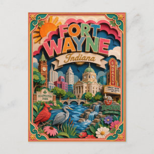 PopCut stater Fort Wayne Indiana Papperskonst Vykort