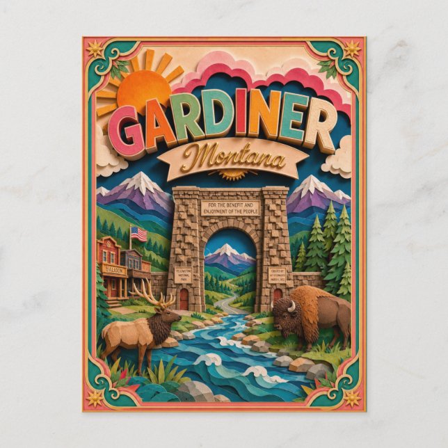 PopCut stater Gardiner Montana Papperskonst Vykort (Framsida)