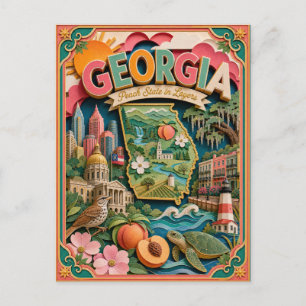 PopCut stater Georgia Färgglad 3D Papperskonst Vykort