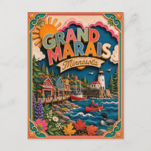 PopCut stater Grand Marais Minnesota Papperskonst Vykort