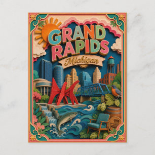 PopCut stater Grand Rapids Michigan Papperskonst Vykort