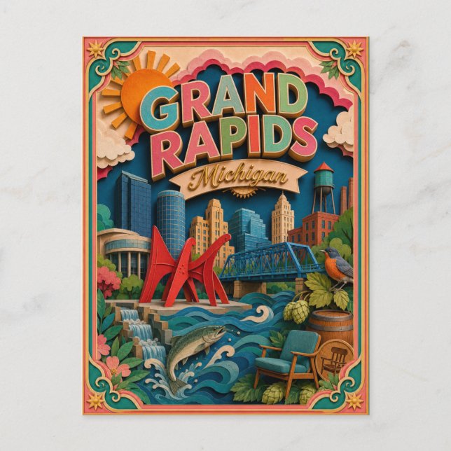 PopCut stater Grand Rapids Michigan Papperskonst Vykort (Framsida)