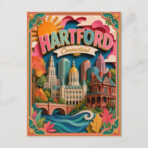 PopCut stater Hartford Connecticut Papperskonst Vykort