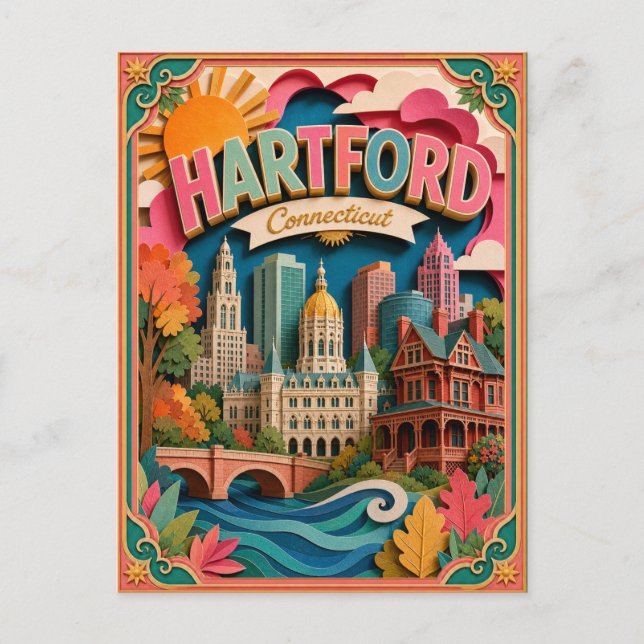 PopCut stater Hartford Connecticut Papperskonst Vykort (Framsida)