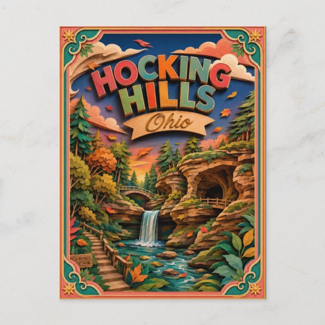 PopCut stater Hocking Hills Ohio Papperskonst Vykort (Framsida)